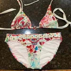 Multicolored paisley OXO bikini set rhinestones